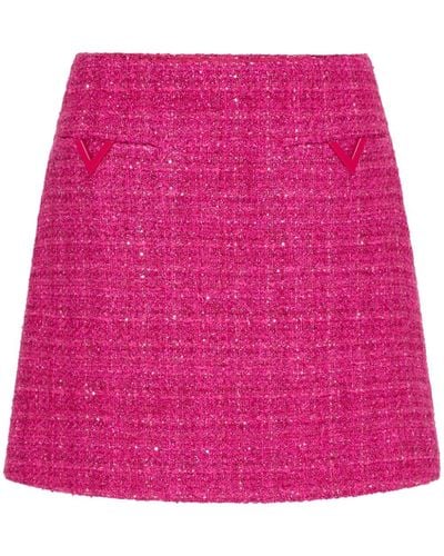 Valentino Garavani Aライン ツイード ミニスカート - ピンク
