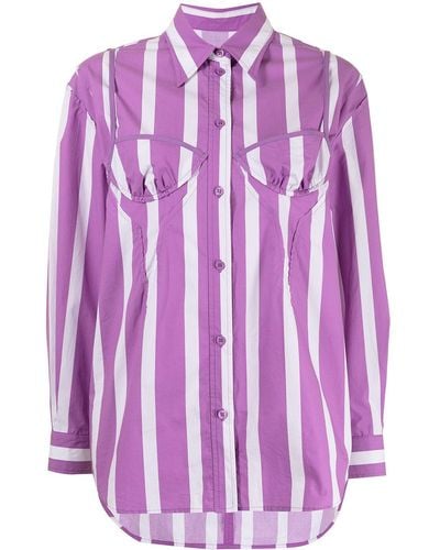 Pushbutton Striped Moulded-cup Cotton Shirt - Purple