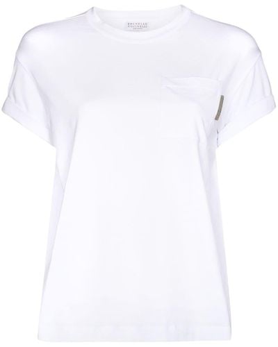 Brunello Cucinelli Camiseta Monili con cuello redondo - Blanco