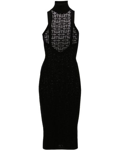 Elisabetta Franchi Perforated Viscose Midi Dress - Black