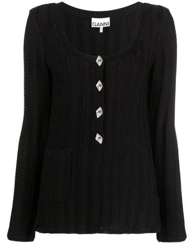Ganni Knitted Henley Top - Black