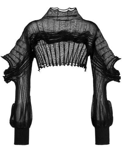 Issey Miyake Assemblage Long-sleeve Cropped Top - Black