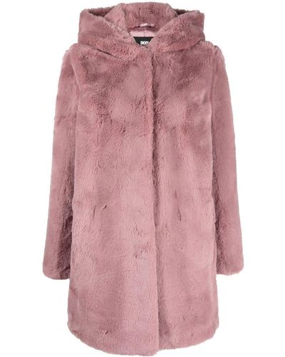 DKNY Faux Fur Hooded Coat - Pink