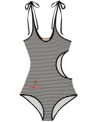 Gucci Striped Cut-out Swimsuit - Black