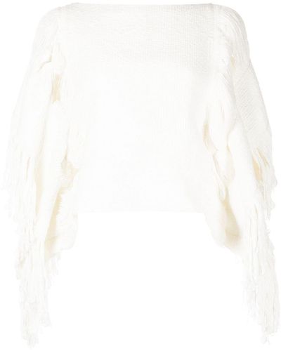Voz Fringed-detail Knitted Top - White