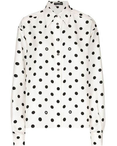 Dolce & Gabbana Seidenhemd mit Polka Dots - Weiß