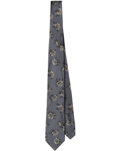 Prada Floral-embroidered Silk Tie - Grey