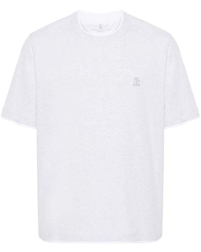 Brunello Cucinelli T-Shirt mit Logo-Stickerei - Weiß