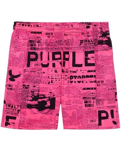 Purple Brand Badeshorts mit Zeitungs-Print - Pink