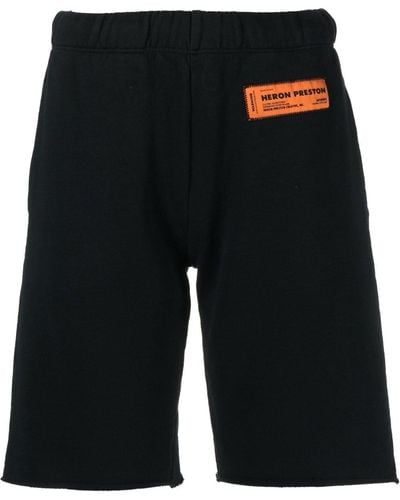 Heron Preston Logo-patch Organic-cotton Knee-length Shorts - Black