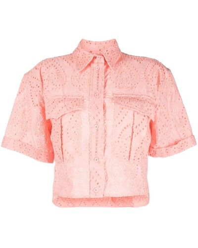 Forte Embroidered Cotton Cropped Shirt - Pink