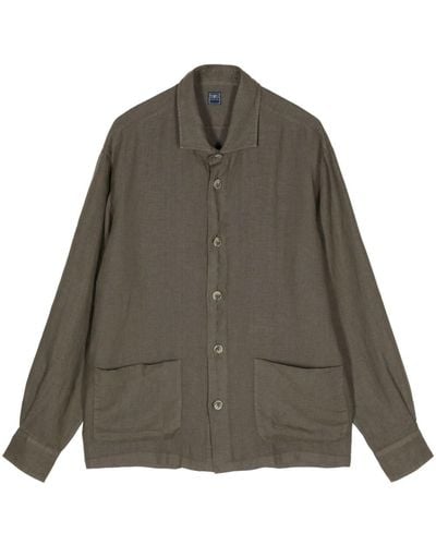 Fedeli Button-up Linen Shirt - Brown
