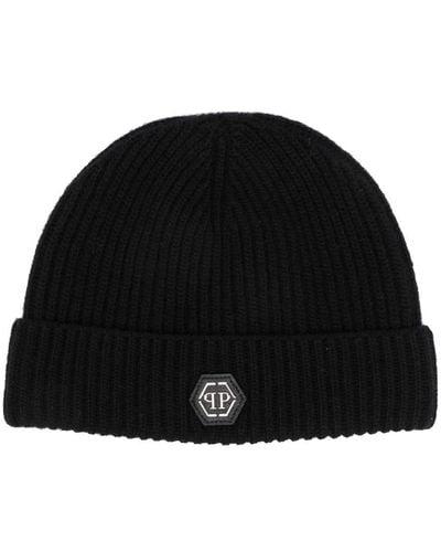 Philipp Plein Logo-patch Wool Beanie Hat - Black