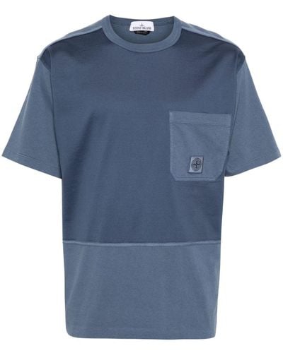 Stone Island T-Shirt mit aufgesetzter Kompass-Tasche - Blau