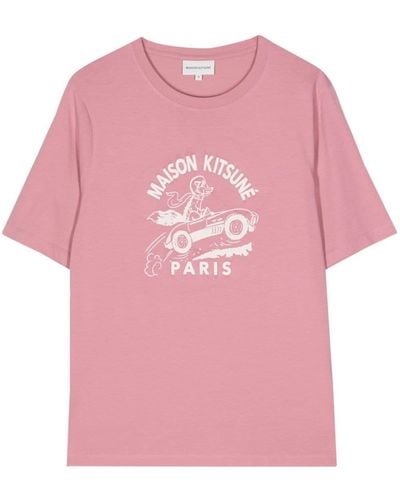Maison Kitsuné Racing Fix-print Cotton T-shirt - Pink