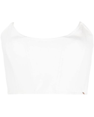 Nissa Cropped Zip-fastening Corset Top - White
