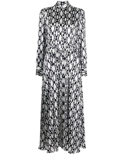 Kiton Geometric-Print Silk Midi Dress - White