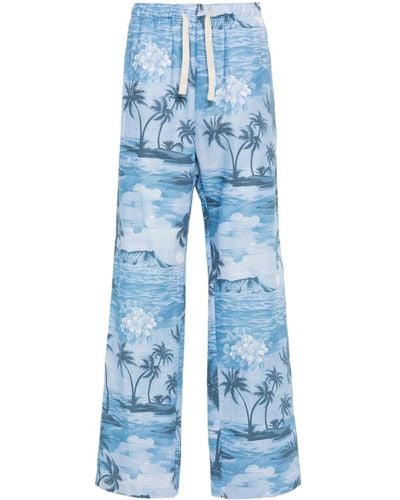 Palm Angels Sunset-Print Wide-Leg Trousers - Blue