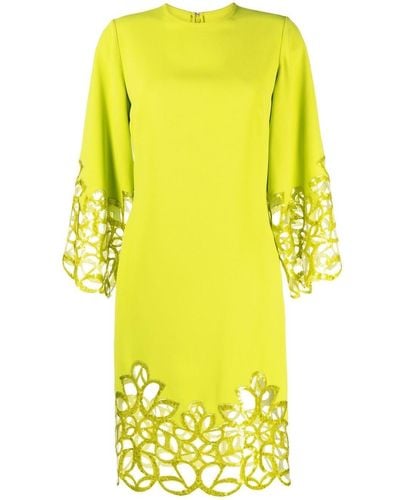 Elie Saab Sequin-embellished Lace-trimmed Dress - Yellow