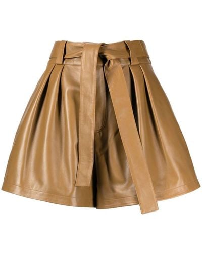 Oscar de la Renta Pleated Leather Shorts - Natural