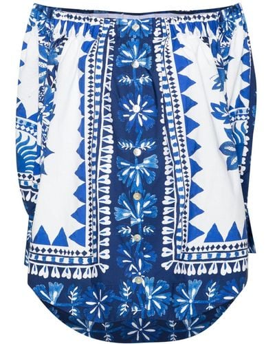 FARM Rio Flora Tapestry off-shoulder blouse - Bleu