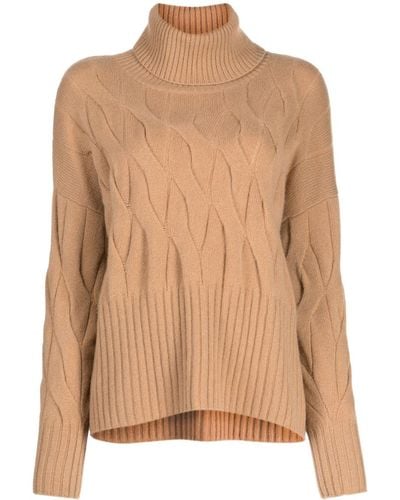 N.Peal Cashmere Jersey Relaxed Cable con cuello vuelto - Marrón