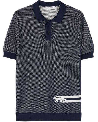 Maison Kitsuné Fox-motif Cotton Polo Shirt - Blue