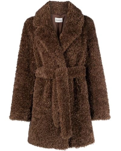 P.A.R.O.S.H. Faux-shearling Belted Coat - Brown