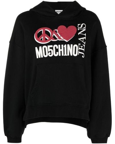 Moschino Jeans Logo Print Oversized Hoodie - Black