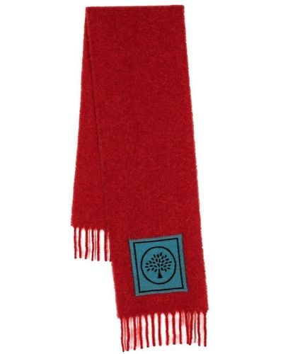 Mulberry Logo-patch Fringed Scarf - Red