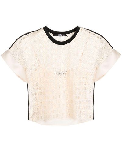 Karl Lagerfeld Contrasting Trim Lace Cropped Top - Natural