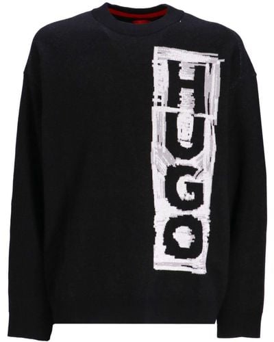 HUGO Logo-print crew-neck sweatshirt - Nero