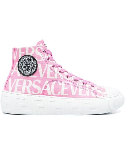 Versace Allover Canvas High-top Sneakers - Pink