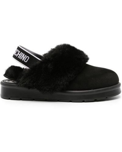 Love Moschino Logo-print Suede Slippers - Black