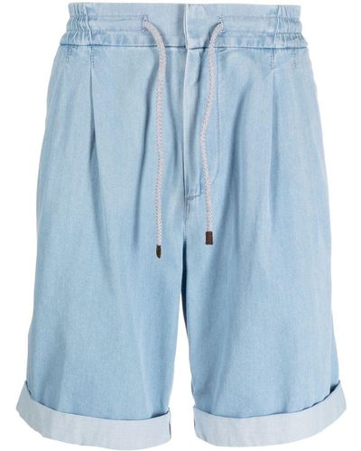 Brunello Cucinelli Pleat-detail Denim Shorts - Blue