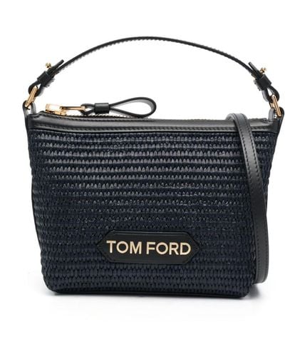 Tom Ford Mini sac en cuir à logo - Bleu