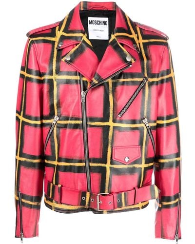 Moschino Check-pattern Leather Jacket - Pink
