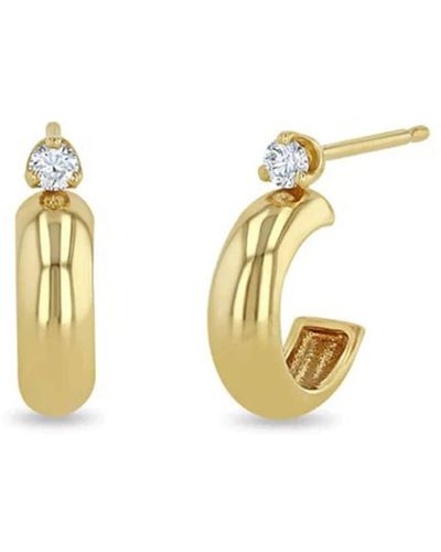 Zoe Chicco 14kt Yellow Gold Chunky Diamond Hoop Earrings - Metallic