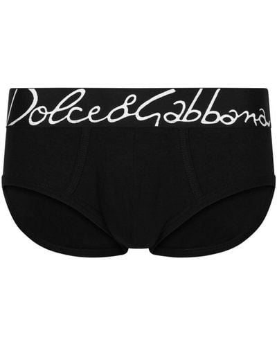 Dolce & Gabbana Logo-waistband Cotton-blend Briefs - Black