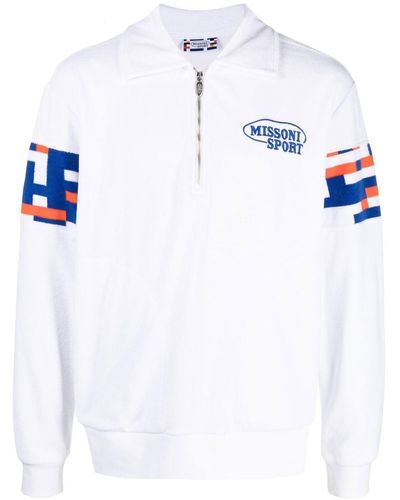 Missoni Logo-embroidered Half-zip Sweatshirt - White