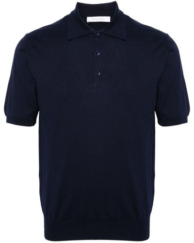 Cruciani Short-sleeve Fine-knit Polo Shirt - Blue