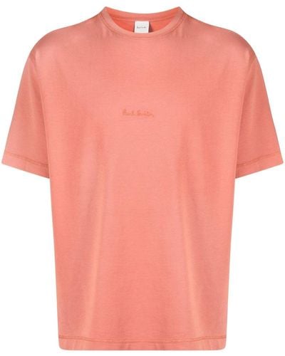 Paul Smith Embroidered-logo Cotton T-shirt - Pink