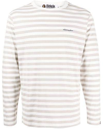 A Bathing Ape Hoop Striped Cottton T-shirt - White
