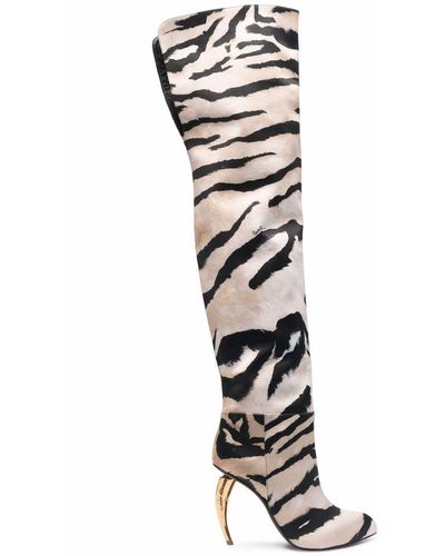 Roberto Cavalli Tiger-print Over-the-knee Satin Boots - Black