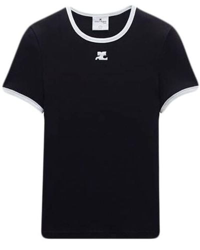 Courreges コントラストトリム Tシャツ - ブラック