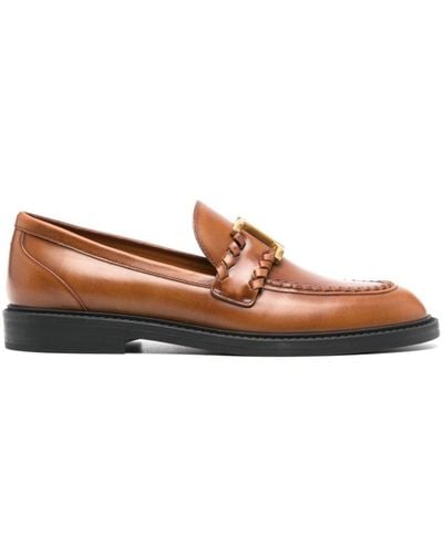 Chloé Marcie Almond-toe Leather Loafers - Brown