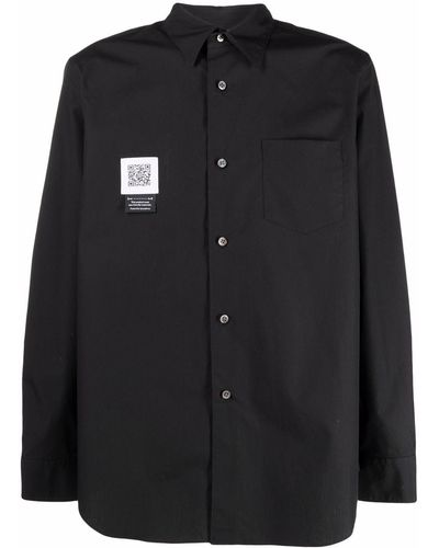 Fumito Ganryu Logo-patch Draped Cotton Shirt - Black