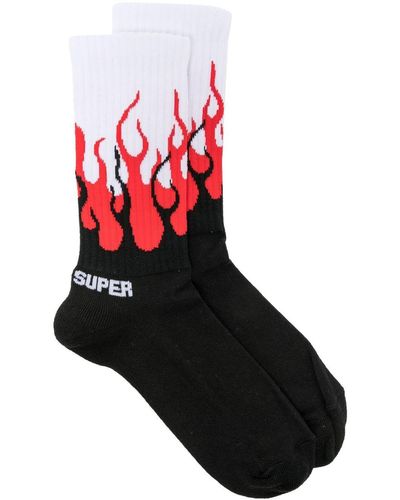 Vision Of Super Double Flame-print Socks - Red