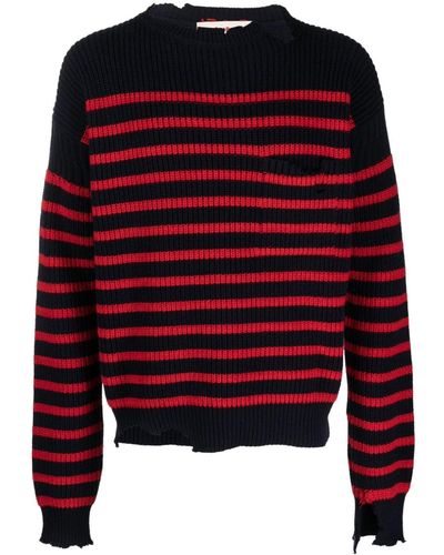 Marni Gestreifter Pullover im Distressed-Look - Rot