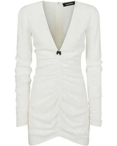 DSquared² V-neck Gathered Minidress - White